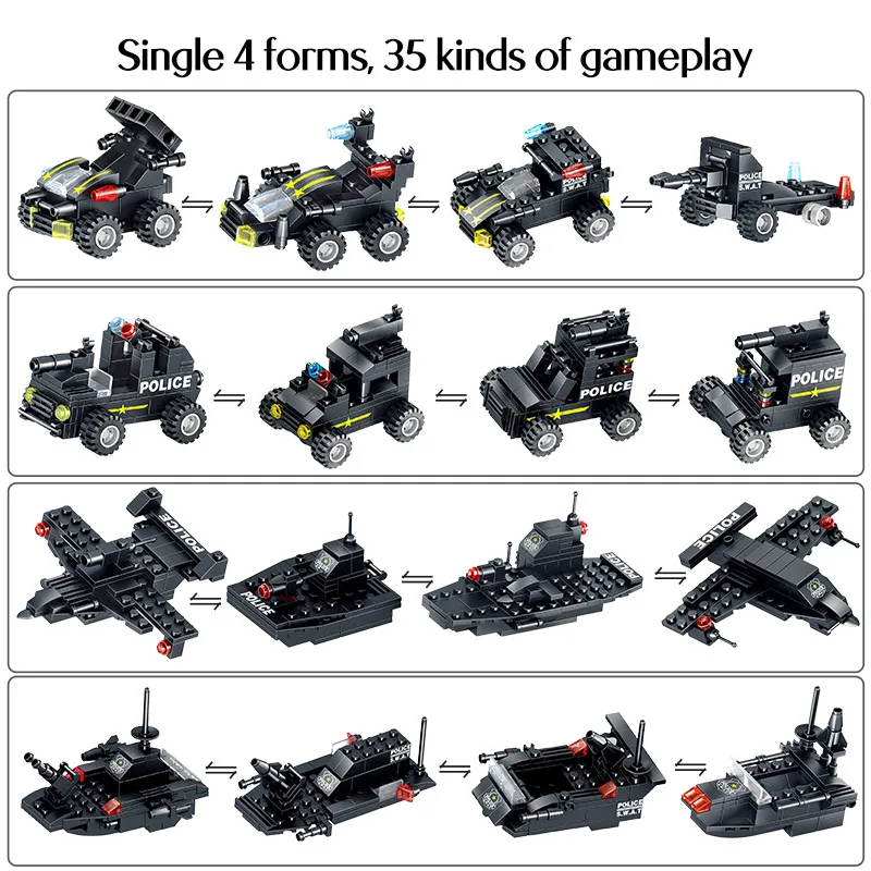 820 шт Technic SWAT Team Truck Robot Building Blocks City Police Station вертолет машины фигурки кирпичи игрушки