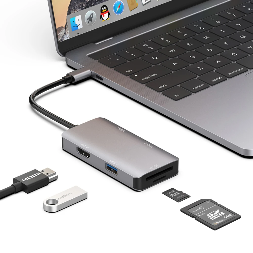 Мульти USB C 3,0 con 3 пуантос Usb TF+ tarjeta SD tipo C концентратор Usb a USB 3,0 HD4K для Macbook Pro