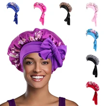 

Night Hat Baotou Cap Printed Printed Satin Hat Multi-functional Elastic Beauty Salon Hat Ribbon Round Hat