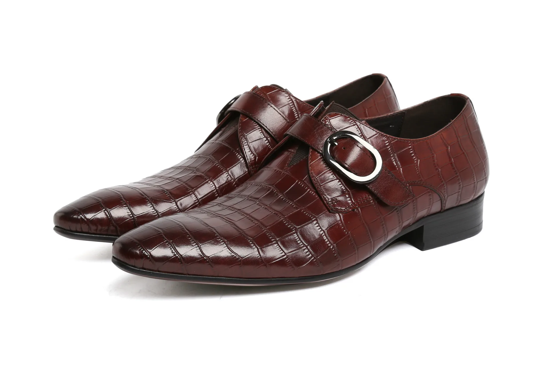 

Men Shoes Buckle Leather Shoes Men's Crocodile Pattern Leather Work Wear