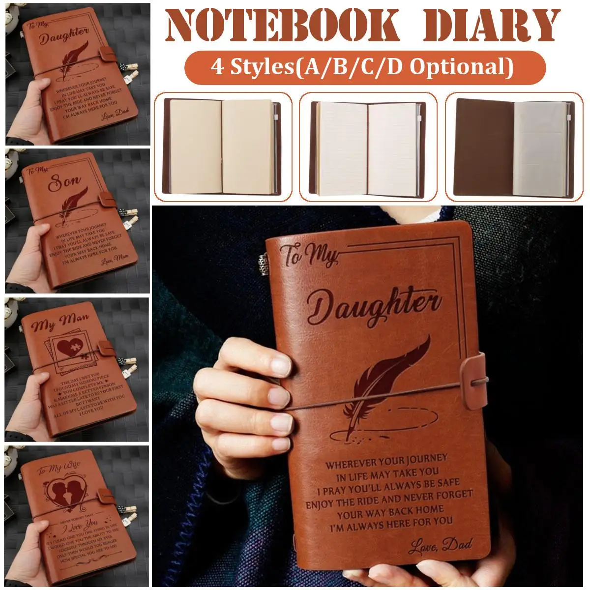 4 типа Выгравированный кожаный дневник для дочери/сына/моего человека/жены