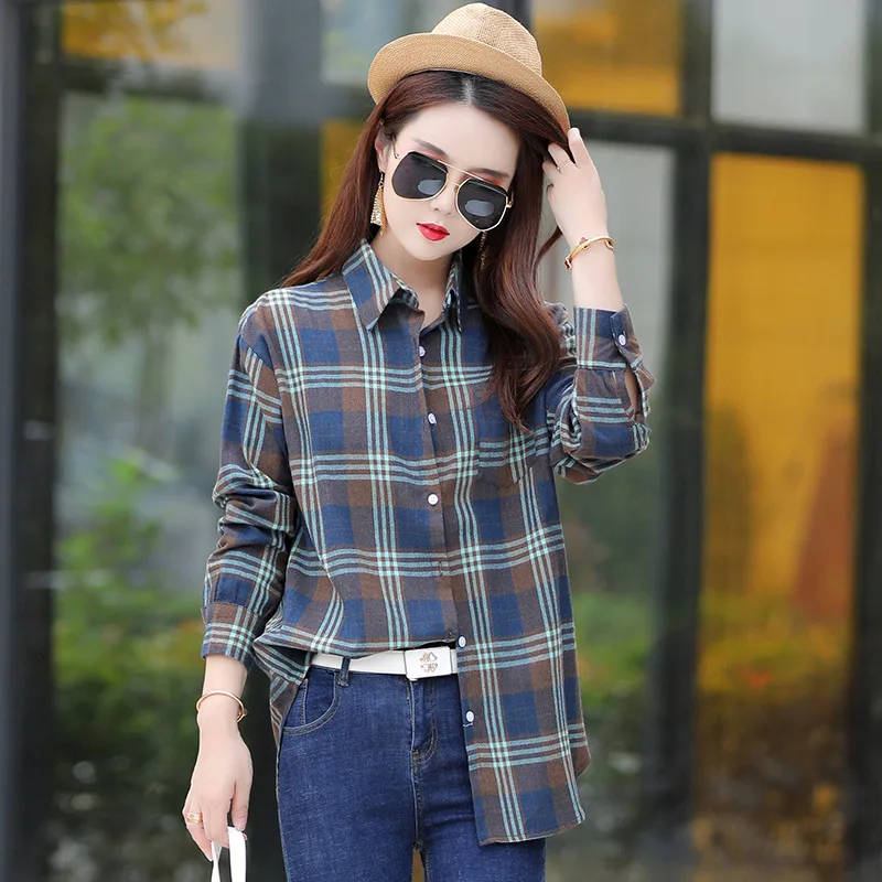 

Shirt 2020 spring and autumn new early autumn top light ripe Plaid Shirt women's loose Korean casual top