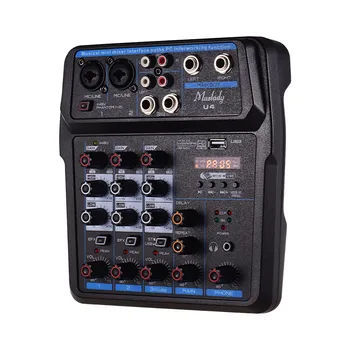 

U4 Portable 4 Channels Audio Mixer BT USB Mixing Console with Sound Card Built-in 48V Phantom Power EU/US Plug