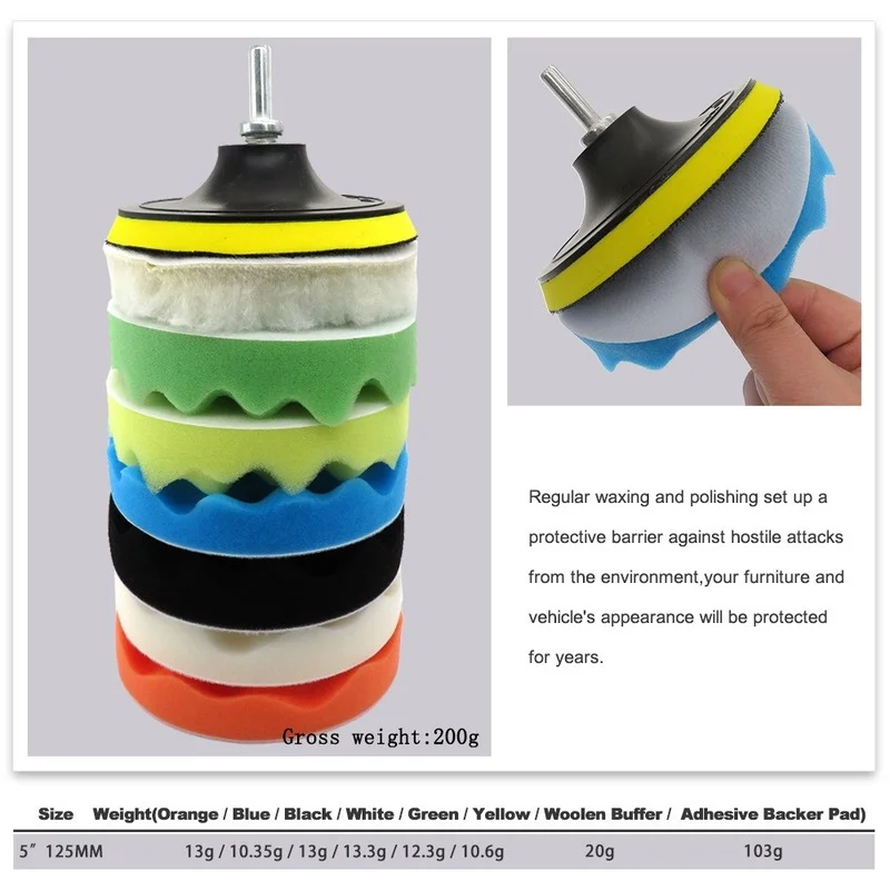 Drill Brush Foreign Trade Source 5 Inch 8-piece Wave Car Polishing Sponge Car Cleaning Waxing Polishing Washing Sponge