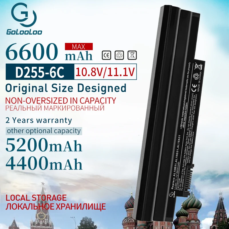 

6 Cell Laptop Battery for Acer Aspire One AOD255 AOD260 522 D255 722 D255E D257 D257E D260 D270 E100 AL10A31 AL10B31 AL10G31