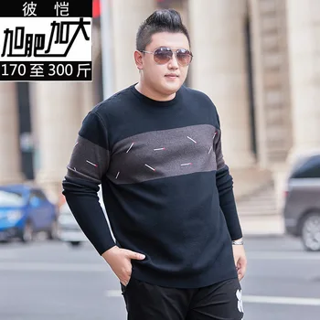 

Men Plus Fat Plus Size Personality Match Pattern Long Sleeve Round Neck Spell Color Knitting Shirt Fat Sweater