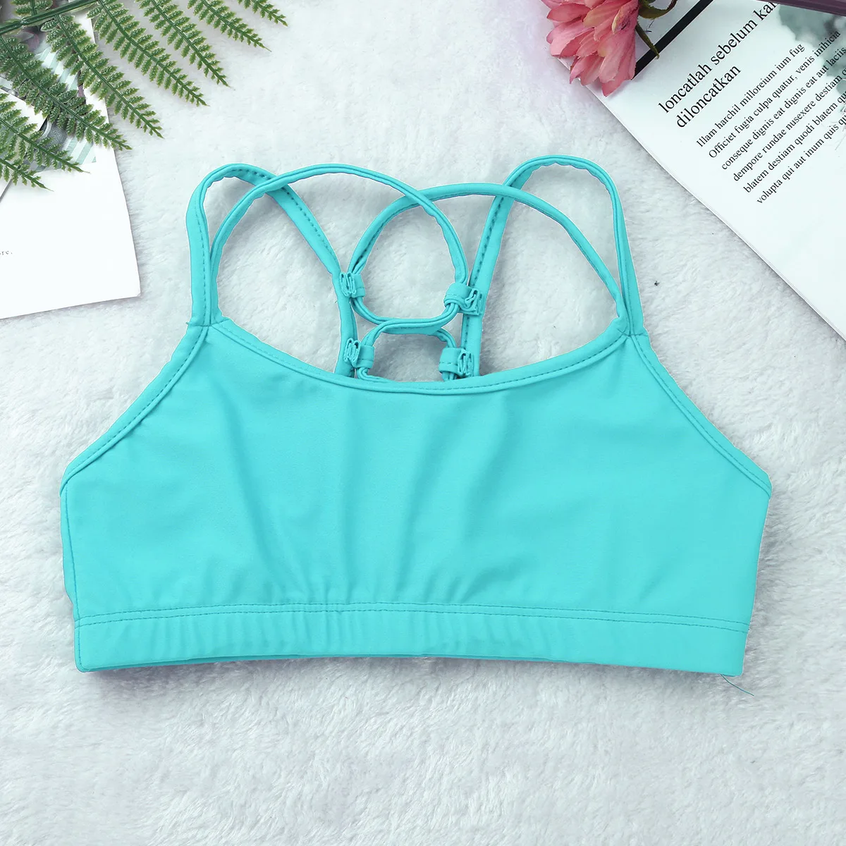 Kids Girls Ballet Dancewear Solid Color Criss Cross Back Tanks Bra Tops Dance Crop Top Children Ballet Dance Workout Clothes Top