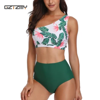 

One Shoulder Bikini High Waist Swimwear Women Printed Split Swimsuit Backless 2020 Beach Bathing Suit Sexy Swimwear Monokini