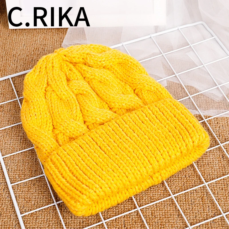 Женская зимняя вязаная шапка бини, плотная мягкая теплая крупная вязаная однотонная шапка для женщин и девочек, лыжная облегающая шапка бини