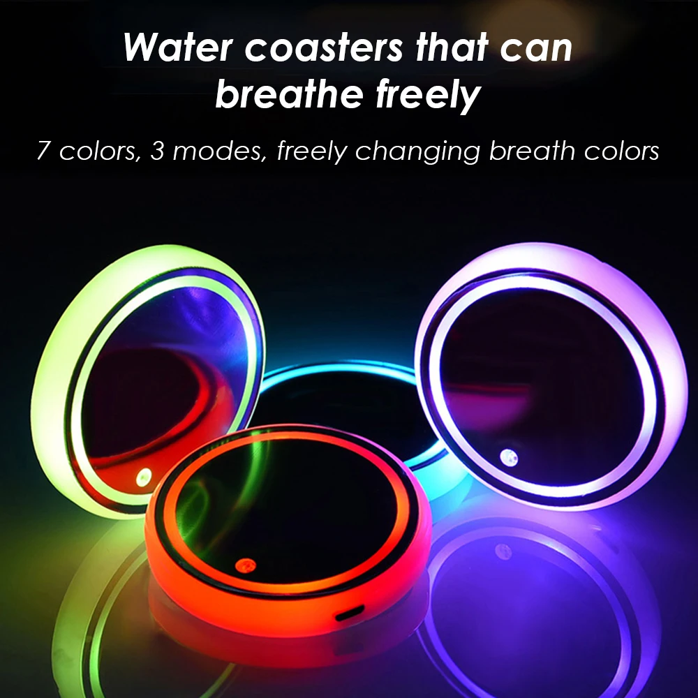USB 7 Colors Car LED Cup Holder Light Mats Coasters Bottle Atmosphere Constellation Backlight Pads | Автомобили и мотоциклы