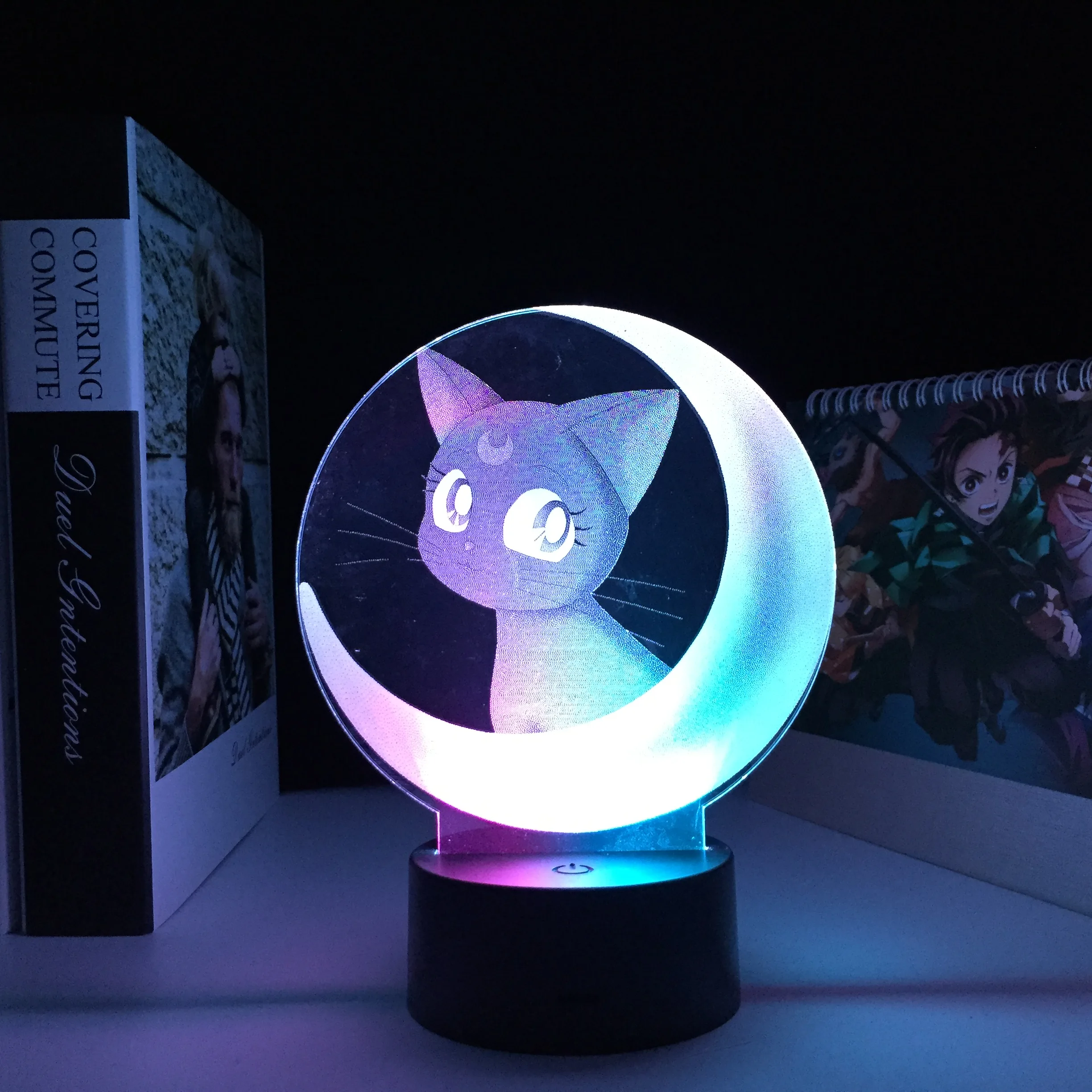 

Dual Colors LED Night Light Anime Crescent Cat for Child Birthday Gift Light Two Tone Colorful Bedroom Decor Remote 3d Lamp