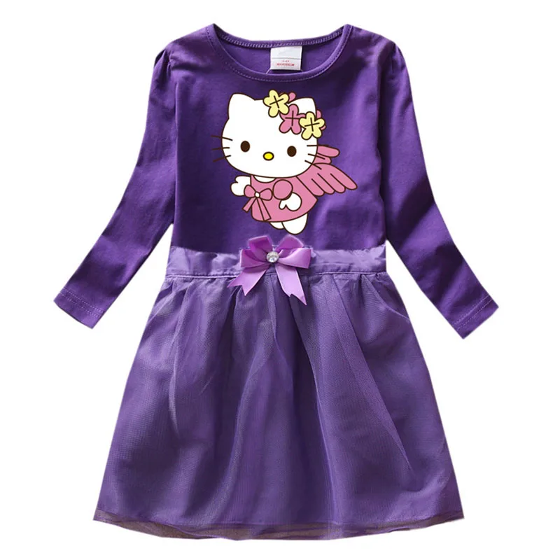 thumbnail image 1 of Ropa para niños de Hello Kitty, nuevo vestido de algodón de dibujos animados, falda de hilo de red con lazo a la moda de otoño para niñas, Falda plisada dulce para bebé, 1 of 5