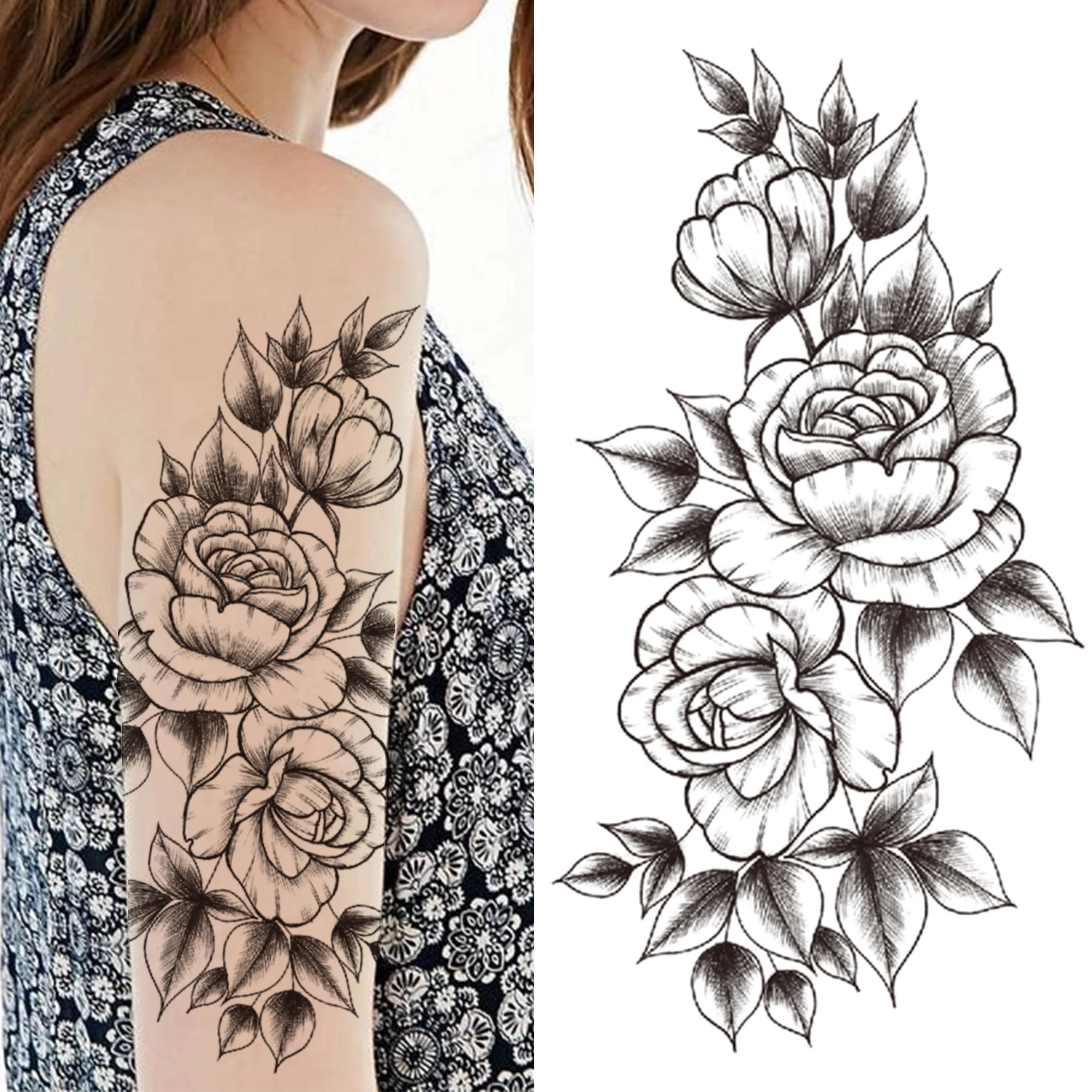 Tatouage Orchidée Noir Et Blanc Tatouages Temporaires Pour Adultes, Fleurs D'oiseaux, Pour Femmes, Filles,  Dahlia, Orchidée, Rose, Pivoine, Autocollant, Bouquet 3d, Faux Tatouages En  Papier - Temporaire Tatouages - AliExpress