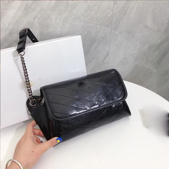 

Lady Large-capacity Tote Bag Lingge Chain Bag 2020 New Women Oil Wax Skin Fashion Luxury Female High Quality Wild Shoulder Bag