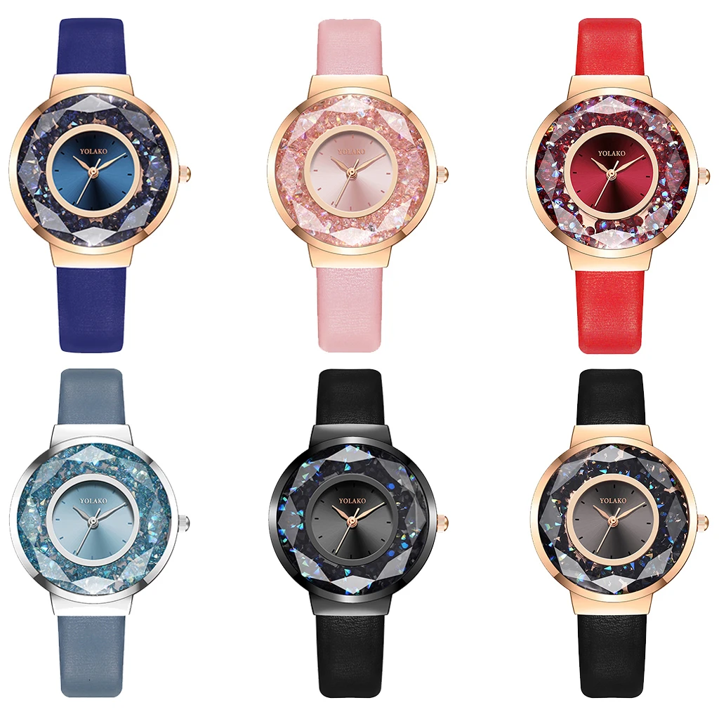 Reloj Mujer роскошные женские часы кварц Стразы Часы YOLAKO бренд Для женщин кожа перемещение с бриллиантами часы Relogio Feminino