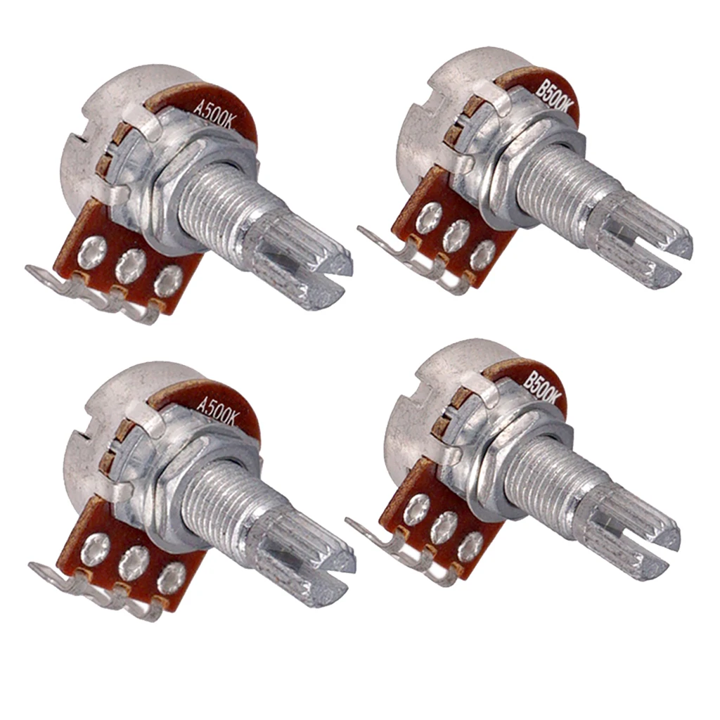 Metric Full Size 18mm Split Shaft Pots A500K & B500K Guitar Potentiometers, 4 Pieces