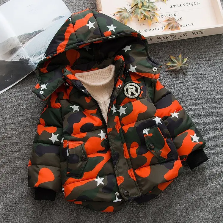 

Medium-small Child Cotton-padded Clothes Korean-style Winter Hot Sales Cartoon Camouflage Printed Hooded Hand Cotton-padded Clot