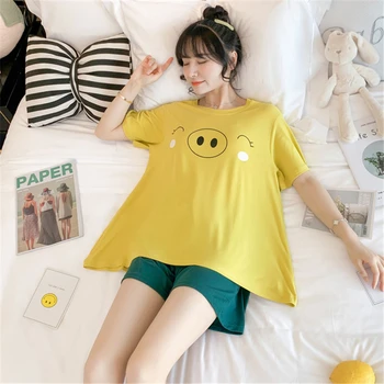 

Pajamas female cartoon loose summer new short-sleeved casual cute home service suit ladies pajamas camison sexy mujer new 2020