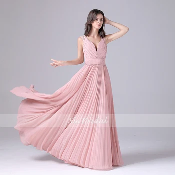 

A-Line V-Neck Floor-Length Chiffon Dress With Ruffle Bridesmaid Dresses