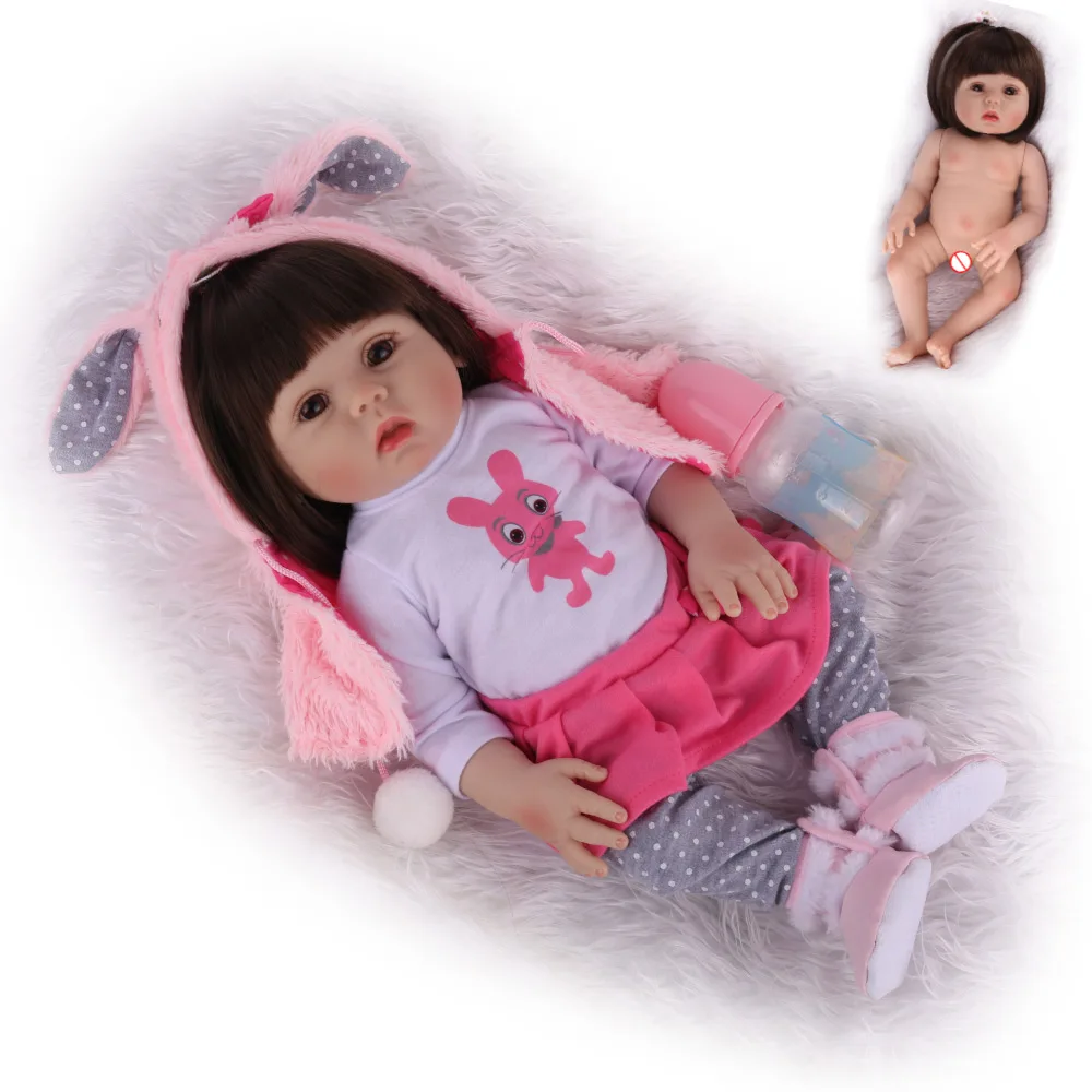 18 дюймов 47 см полный Силиконовый Reborn Baby dollsводонепроницаемая игра игрушки реалистичные Reborn малышка девочка купаться играть живыми Дети Boneca подарок - Цвет: Brown eyes