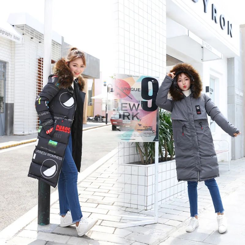 

2019 Winter New Style Korean-style Slim Fit Double-sided Wear Large Size Cotton-padded Clothes Mid-length Large Fur Collar Cotto