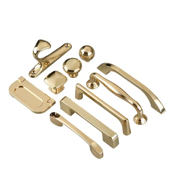 Zinc Alloy Decorative Furniture Bright Gold Door Handle Modern Simplicity Kitchen Cabinet Drawer Flush Handles Hardware Knobs