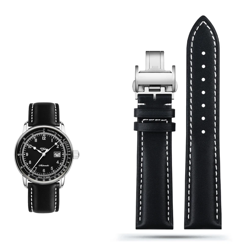 Blue Genuine Leather Watch Band Strap, 21mm/22mm – Premium Replacement Watch Strap Belt Bracelet