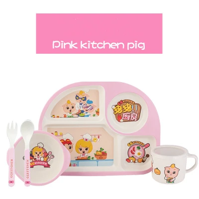 Pink kitchen pig 5 шт./компл. eco-friendly детское нижнее белье из бамбукового волокна плиты миски для еды набор посуды детский пластины мультфильм кормушки разделительная пластина - Цвет: Pink kitchen pig