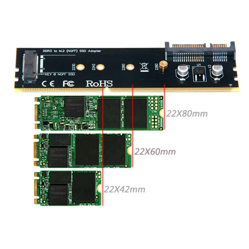 DDR3 DDR4 DDR2 to M2 SSD Adapter M.2 NGFF B Key Riser Card SATA 15Pin Power+ SATA 7Pin Data Port Support 2242 2260 2280 M.2 SSD