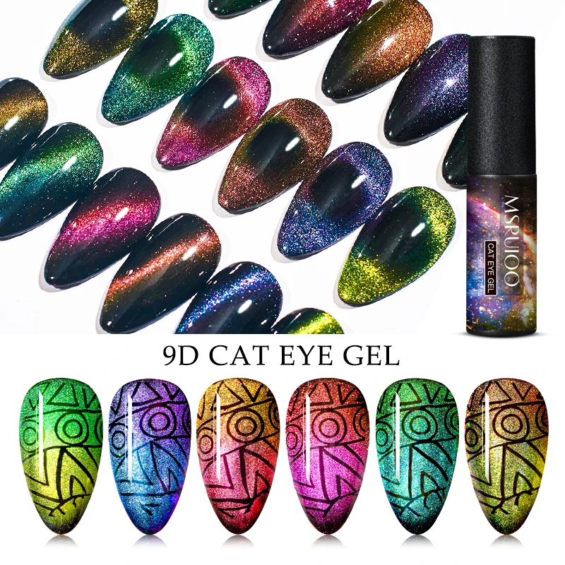 

MSRUIOO 9D Galaxy Cat Eye Nail Gel Shimmer Chameleon Magnetic Soak Off UV/LED Nail Varnish Semi Permanent Manicure Gel Lacquer