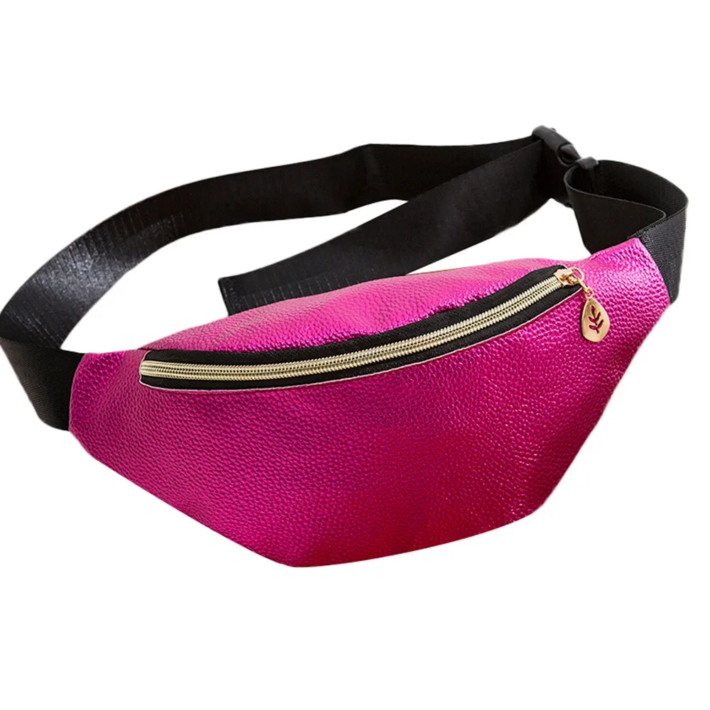 Женский Повседневный Спортивный кошелек холщовая нагрудная сумка для писем черная поясная подушка-банан - Цвет: Hot Pink