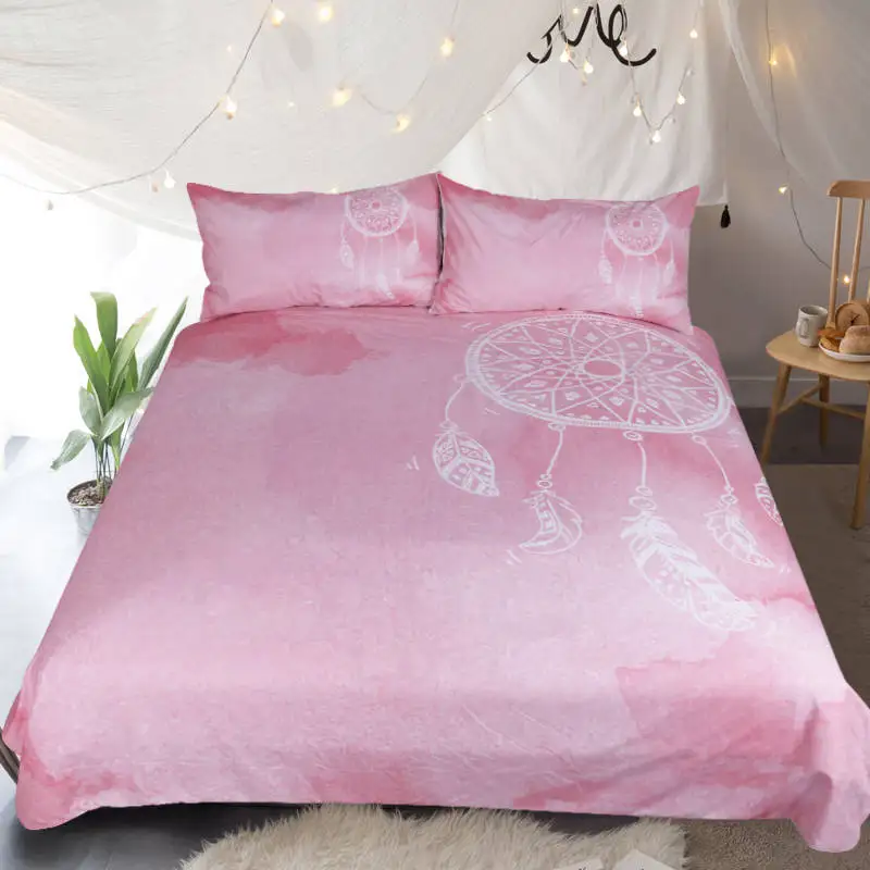 Постельное белье, Комплект постельного белья с акварельным Ловец снов, королевское синее постельное белье для взрослых и детей, Роскошное Одеяло в китайском стиле, 3 шт - Цвет: Pink