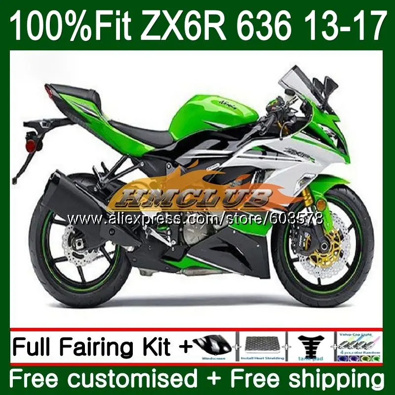Инъекции для KAWASAKI NINJA ZX-636 ZX 6R 2013 30CL. 47 зеленого и белого цветов ZX-6R ZX 636 600CC ZX6R 13, 14, 15, 16 лет обтекатель