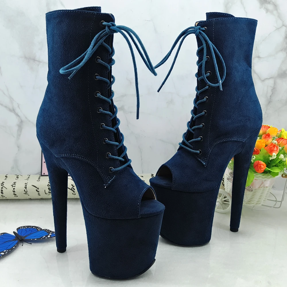  Leecabe Navy 20CM Pole dancing shoes High Heel platform Boots open toe Pole Dance hight boot