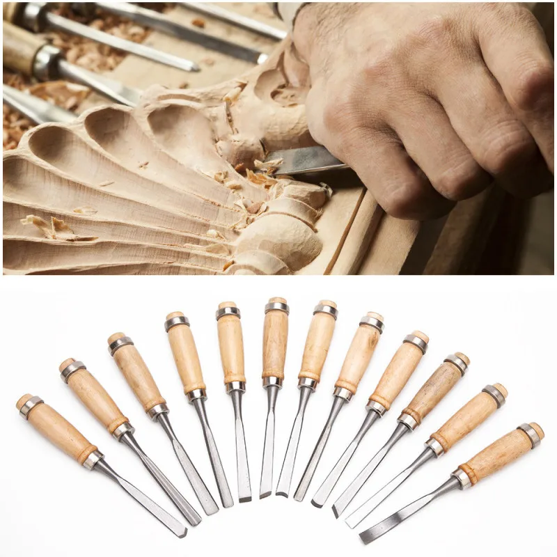 

12 Pcs/bag Carving Chisel Sharp Woodworking Tools Carrying Case Manual Wood Carving Hand Tools Set For Carpenters