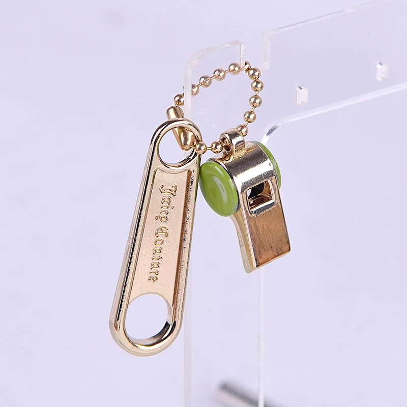

Gold Color Sound Whistle Key Chains rings Green Coating Zipper Charms For Women Fashion Jewelry Wholesale Free Shipping