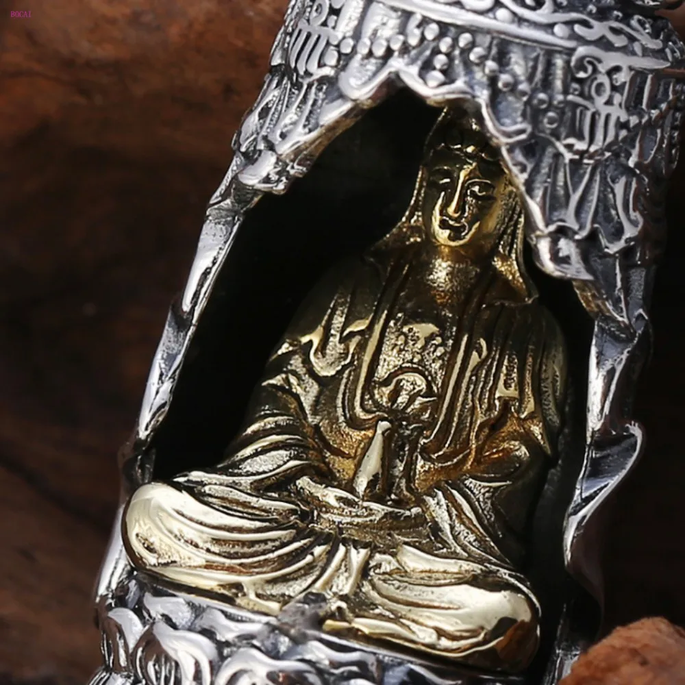 S990 чистое серебро Ретро личность оригинальность подвеска с avalokiteshvara статуя Будды свитер цепь кулон для мужчин и женщин
