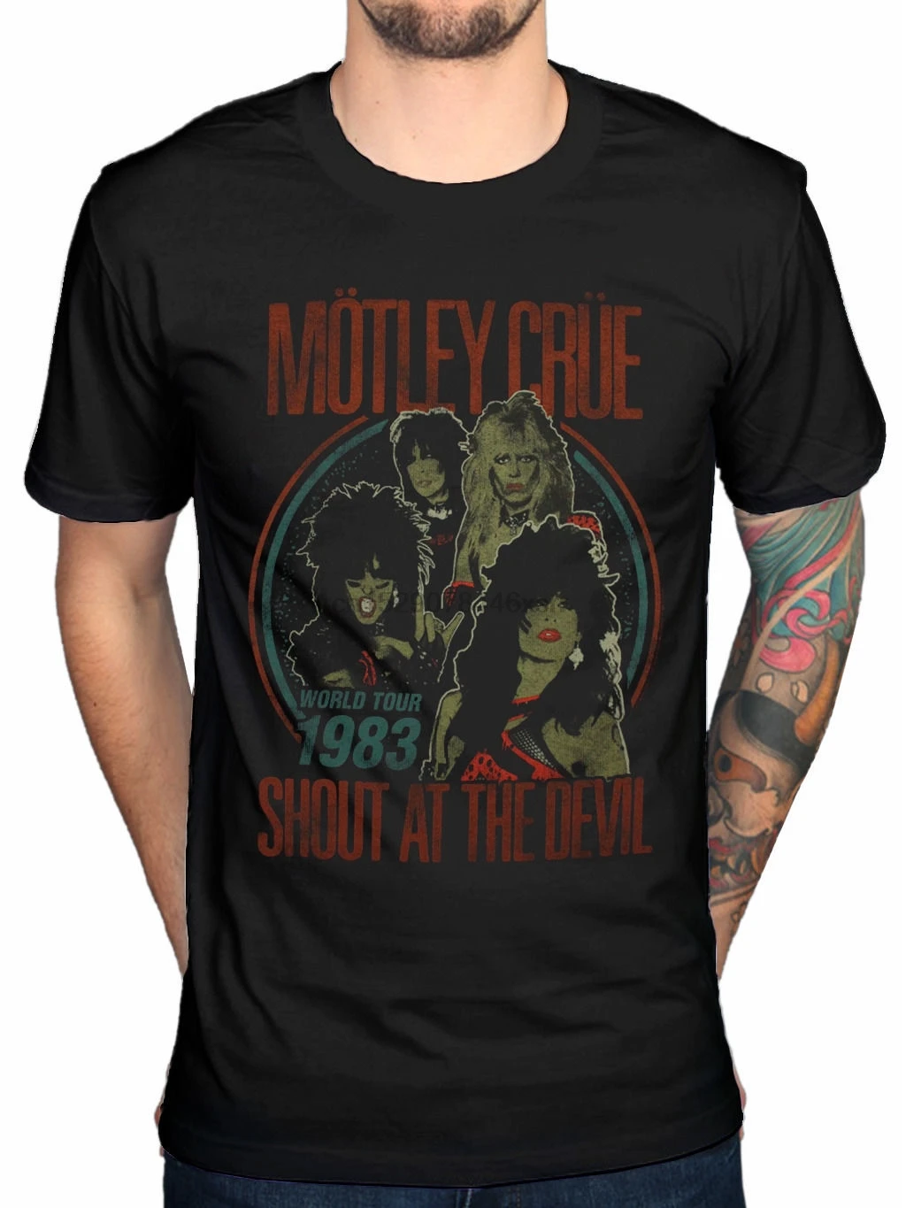 Motley Crue Винтажная футболка World Tour All Bad Thing Devil Alice Cooper MenO с принтом на шее |
