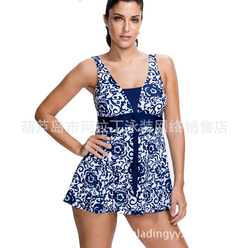 new foreign trade Europe and the United States explosion models swimsuit Ms. Siamese printed bikini conservative swimsuit