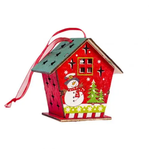 Модные рождественские диоды питающиеся от батареек с Санта-Клаусом и оленем деревянный дом свет Рождественские елочные игрушки - Цвет: E