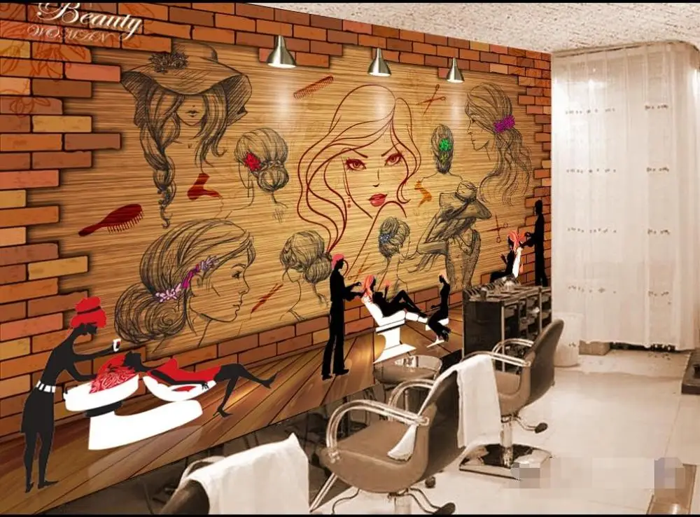 

Custom photo mural wallpaper 3d trend retro European and American style beauty salon tooling background wall