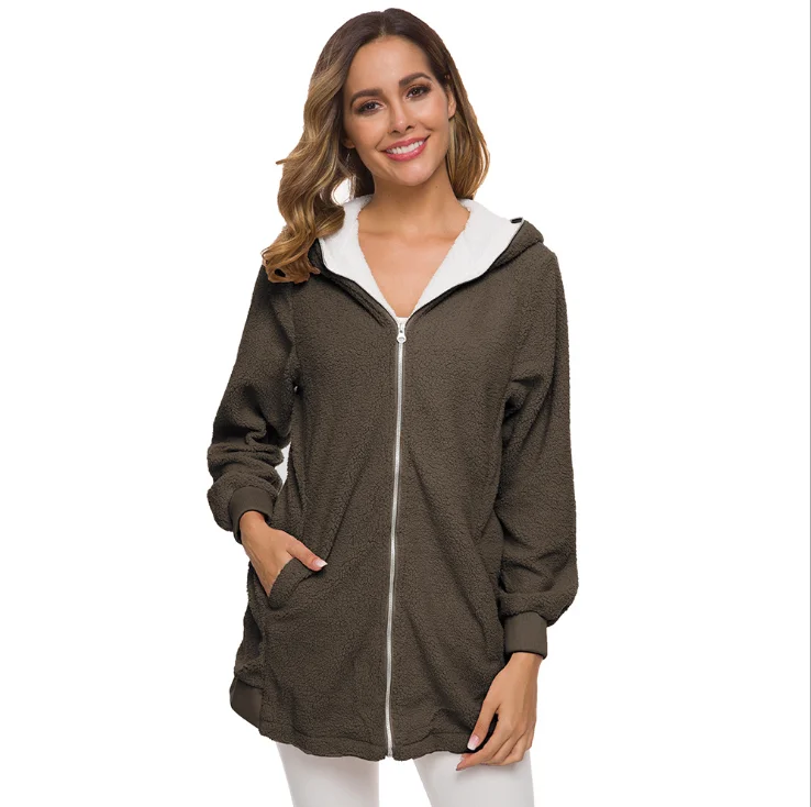 Коричневый Женская куртка на осень и зиму, пальто из овечьей шерсти, мягкий цвет, большой размер, 5xl, пальто, теплые, дизайн, повседневные куртки с капюшоном, верхняя одежда - Цвет: Коричневый