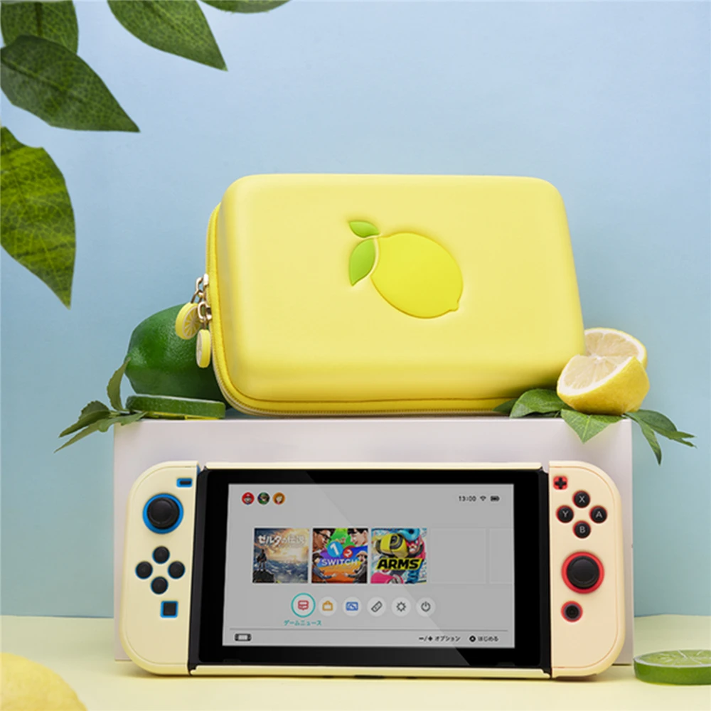 

For Nintend Switch Game Console Lovely Cartoon Lemon Pattern Bag Protector Case Game Console Cards Charger Storage Bag