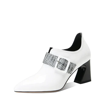 

Mixed Colors genuine leather Women Ankle Boots Pearl Pointed Toe High Heels Pumps Metal Buckle Wedding Dancing Shoes Woman