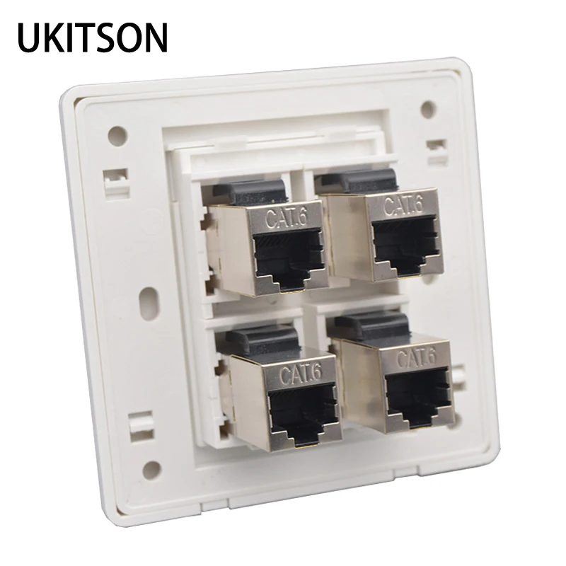 Tomada de Parede Feminina Placa Facial 86×86 mm Cor Branca com Portas Protetoras Cat6 para Soquete de Rede
