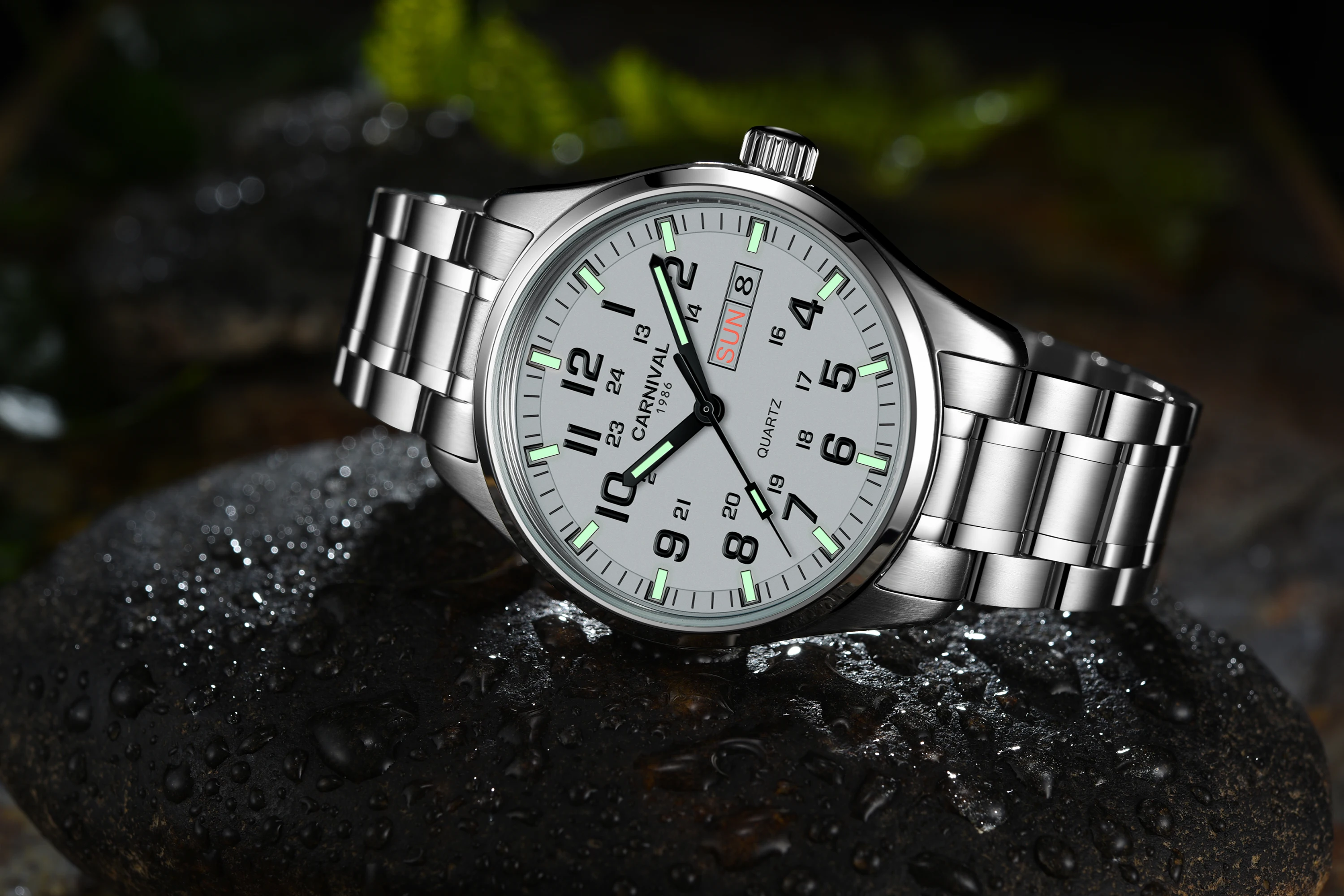 

Carnival new tritium T25 luminous Double calendar military Switzerland Quartz watch men luxury brand watches waterproof clock