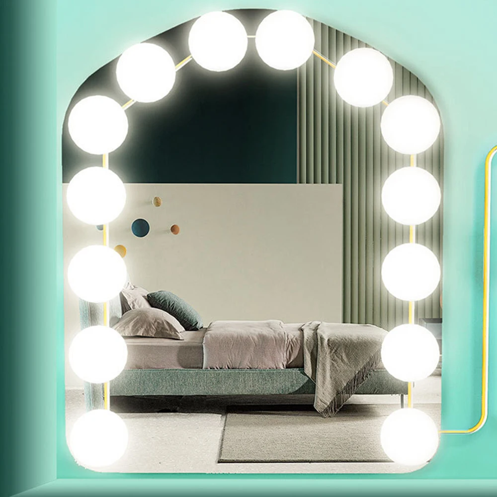 

6/14 LED Beads Bulb Lady Vanity Mirror Lights Touch Switch Dimming USB Power Decoration Lights for Cabinet Glass Studio Stage