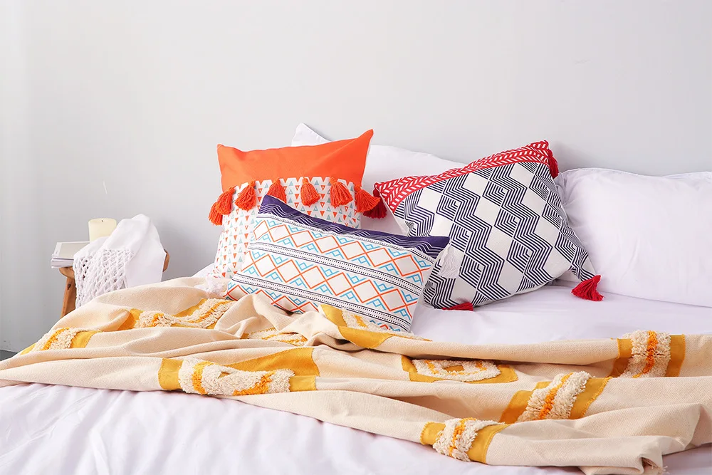Waliicorners Geometric lumbar pillow cover backrest Moroccan fringed pillowcase cotton tufted cushion cover 20 20191206_104610_073