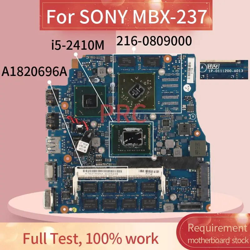 

MBX-237 A1820696A For SONY Vaio VPCSB 13.3 I5-2410M HD 6470M Notebook Mainboard HM65 216-0809000 DDR3 Laptop Motherboard