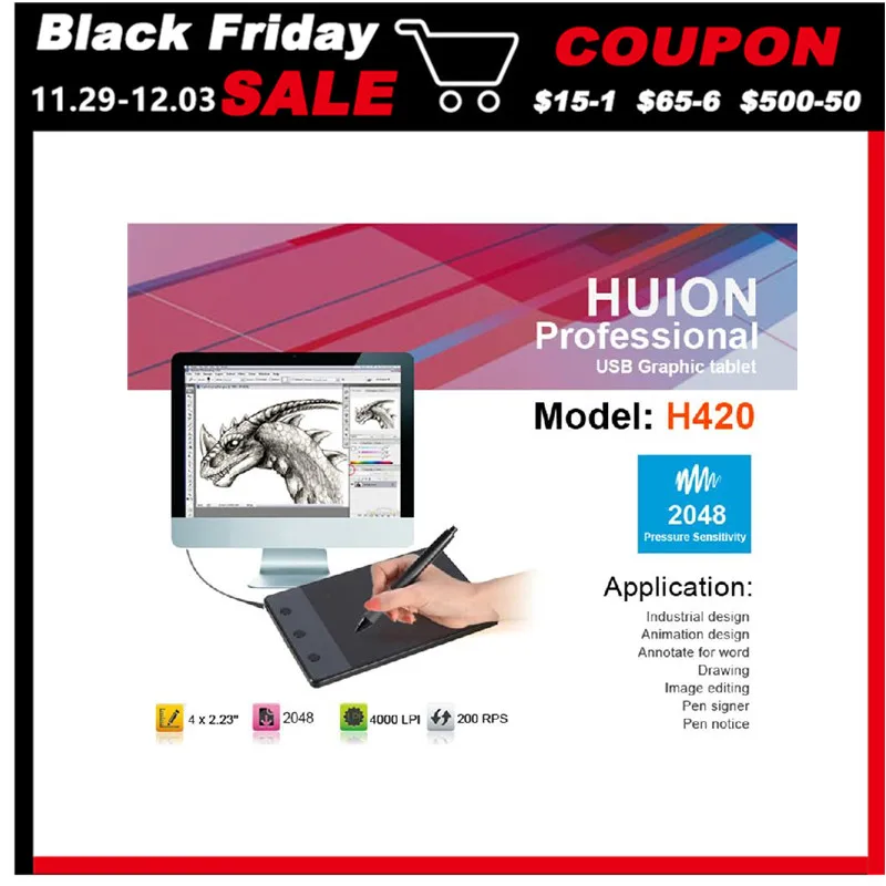 Billig Huion 420 4 Zoll Digitaler Tabletten Schriftlich Kunst Zeichnung Grafiken Tablet Bord Elektromagnetische 4000 LPI Ebenen 0,35 W + digitalen Stift